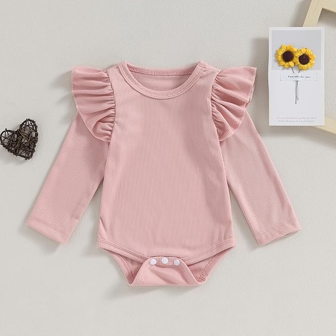 Newborn Infant Baby Girl Solid Ruffle Romper Bodysuit Jumpsuit Casual Clothes One Piece Outfit