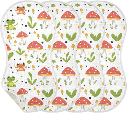 vvfelixl Frog Mushroom Cartoon Burp Cloths for Baby Boy Girls Baby Washcloths Burp Rags 1 Pack
