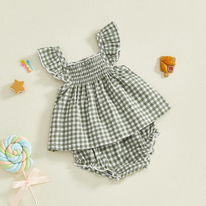 Mubineo Baby Girl Summer Clothes Cute Ruffle Tops Dress Shorts Outfits Set Infant Toddler Shrit Bloomers Princess Outfit