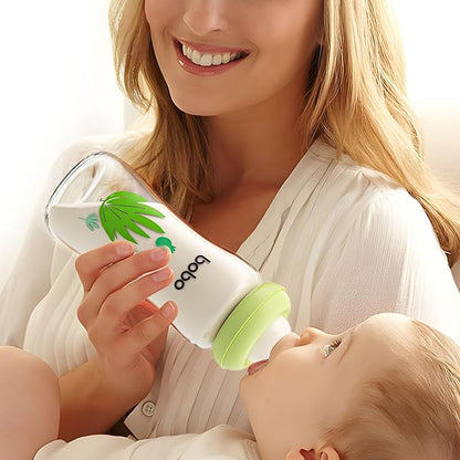 YOHKOH Natural Glass Baby Bottle with Level 2 Medium Flow Nipple, Newborn Anti-Colic Baby Bottles, Wide Neck Mushroom Baby Glass Bottle (8.8oz (Pack of 4), Green)