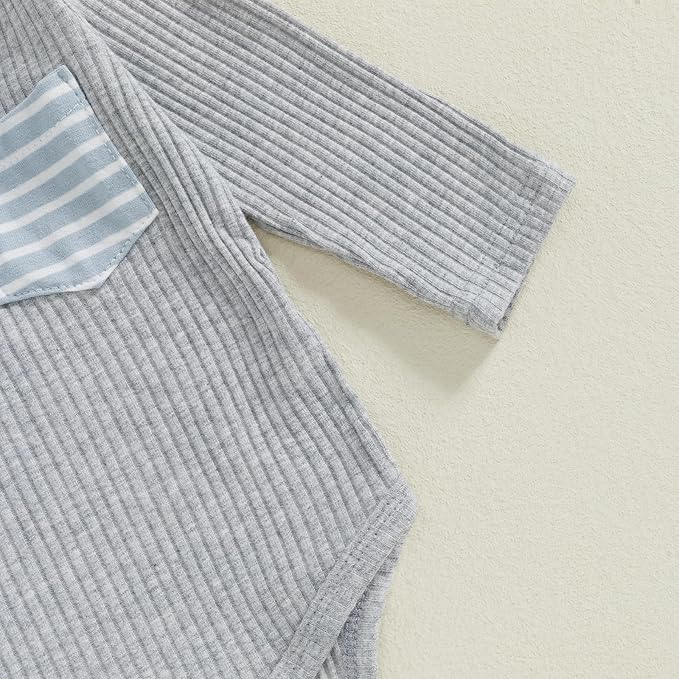 fhutpw Baby Boy Clothes 3 6 12 18 Months Ribbed Knitted Long Sleeve Romper and Pants Sets Newborn Fall Splicing Color Outfits