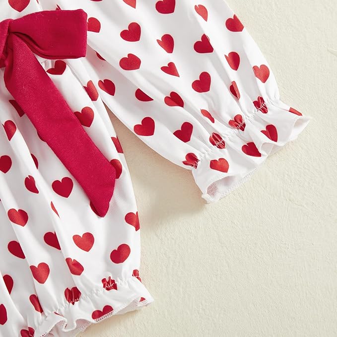 WASAIGOOD Newborn Baby Girl Valentines Romper Infant Doll Neck Bubble Sleeve Bodysuit Heart Outfit Baby Valentines Day Onesie