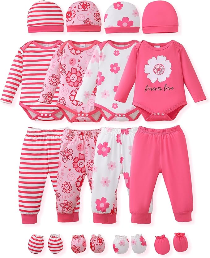 NZRVAWS Newborn Baby Boy Girl Clothes Unisex Preemie Infant Must Have Pants Set Outfits 0-18 Months 20 Pcs Essentials Gift