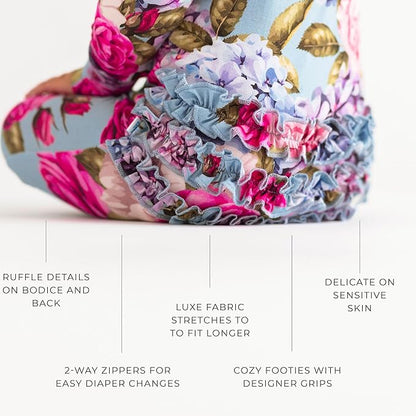 Ruffled Zippered Vintage Pink Rose One Piece