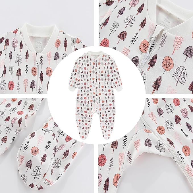 Baby Girls Boys Footed One-Piece Romper Cotton Long Sleeve Jumpsuit Zip Front Footie Romper 0-12 Month
