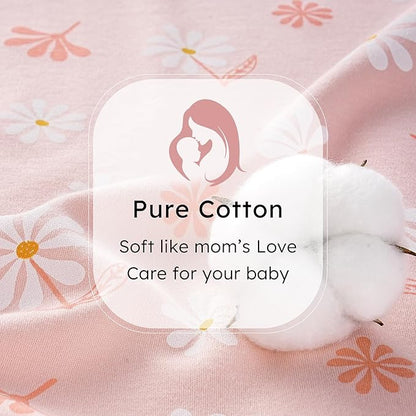 Baby Sleep Sack 12-18 months, 100% Cotton Sleeping Sack for Newborn and Infant, 3 Pack Baby Wearable Blanket for Boy and Girl, 0.5 Tog Lightweight Double Zipper Sleep Bag Pink Orange Flower