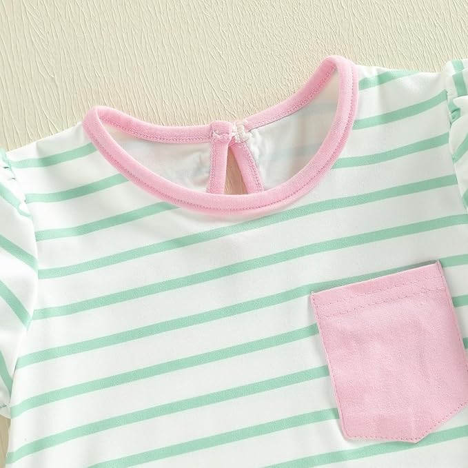 Twopumpkin Baby Girl Striped Bubble Romper Newborn Toddler Short Sleeve Ruffle Cotton Onesie Cute Summer Outfit Clothes