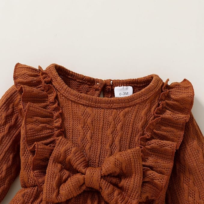 Happy Town Baby Girl Romper Infant Fall Winter Clothes Ruffle Sweater Long Sleeve Bodysuit Jumpsuit and Headband