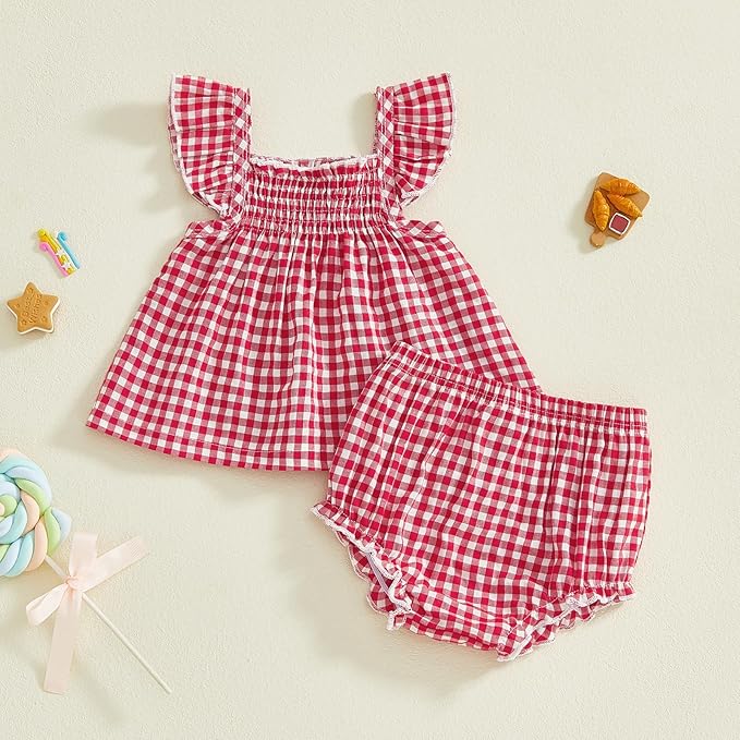 Mubineo Baby Girl Summer Clothes Cute Ruffle Tops Dress Shorts Outfits Set Infant Toddler Shrit Bloomers Princess Outfit