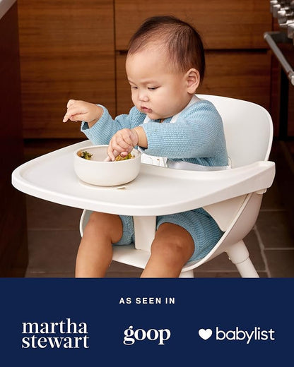 Lalo First Bites Starting Solids Silicone Baby Feeding Set with Suction Bowl, 2 Spoons and 1 Bib - 4-Piece Baby-Led Weaning Supplies - Non-Toxic Silicone Infant Tableware - Oatmeal