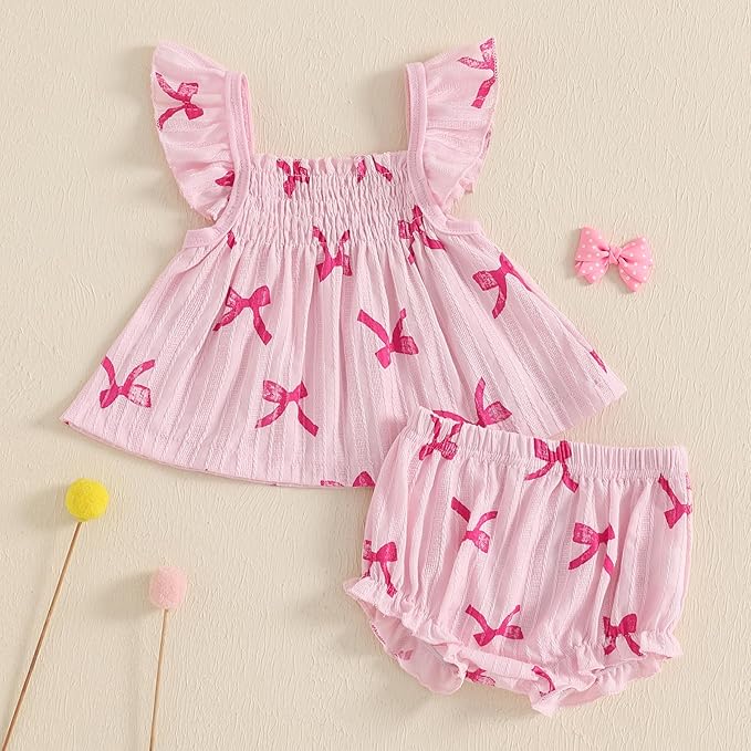 Mubineo Baby Girl Summer Clothes Cute Ruffle Tops Dress Shorts Outfits Set Infant Toddler Shrit Bloomers Princess Outfit