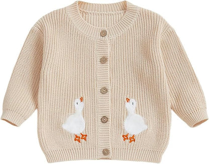 Baby Girl Cardigan Sweater Toddler Goose Embroidered Button Down Knit Sweaters Fall Winter Knitwear Jacket Clothes