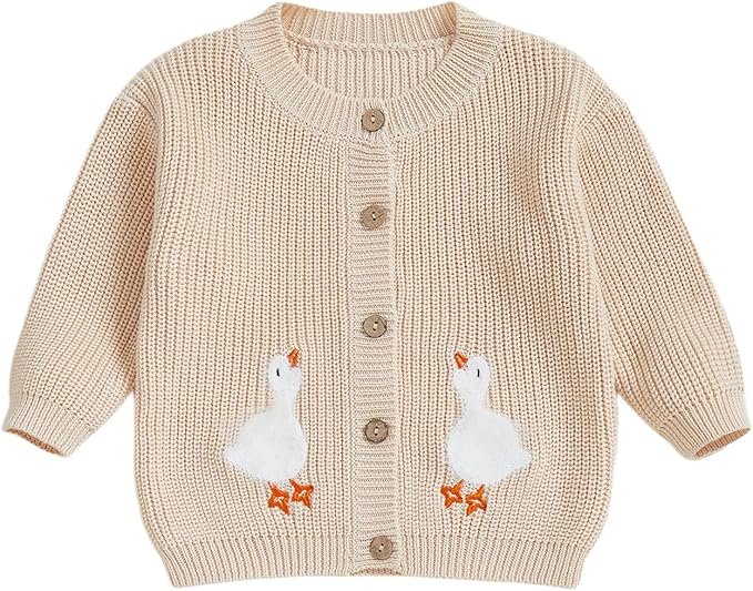 Baby Girl Cardigan Sweater Toddler Goose Embroidered Button Down Knit Sweaters Fall Winter Knitwear Jacket Clothes