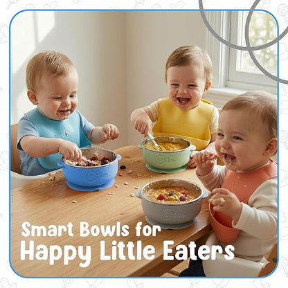o'doe Baby Bowls – Stainless Steel Baby Feeding Bowls with Suction | Non-Slip Toddler Bowls for Self Feeding | BPA-Free Kids Bowls for Baby Food | Stainless Steel Bowls Kids