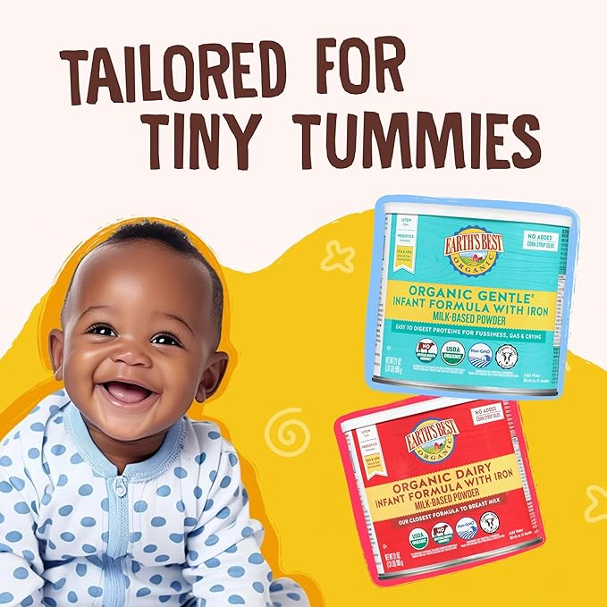 Earth's Best Organic Baby Formula for Babies 0-12 Months, Powdered Dairy Infant Formula with Iron, Omega-3 DHA, and Omega-6 ARA, 21 oz Formula Container