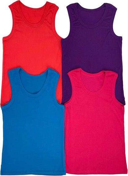 ToBeInStyle Girl's 4 Pack Ruffle Hem Cotton Tank Tops