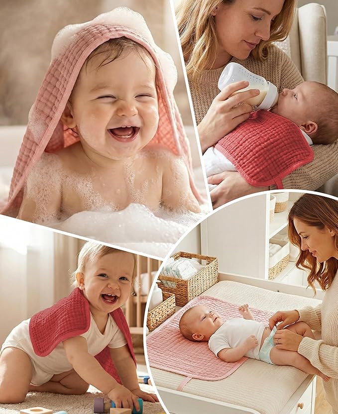 14Pack Muslin Baby Burp Cloths 100% Cotton 20"X10" Soft Absorbent Quick Drying Newborn Drool Baby Face Washcloths