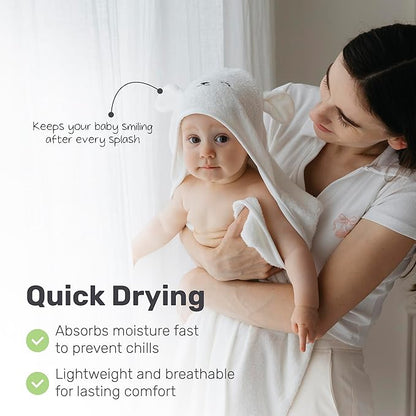 Snuggle Hooded Bamboo Baby Towel, Ultra-Soft Bamboo Viscose for Warmth and Quick Drying, Functional Bath-Time Essential, Adorable Hooded Baby Towels