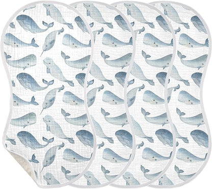 vvfelixl Muslin Burp Cloths Whale Dolphin Baby Washcloths for Baby Girl Boys 2 Pack