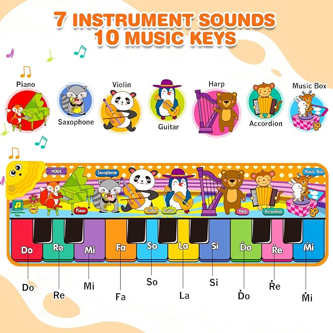 Kids Musical Piano Mats with 25 Music Sounds, Musical Toys Baby Floor Piano Keyboard Mat Carpet Animal Blanket Touch Playmat Early Education Toys for 1 2 3 4 5 6+ Years Old Girls Boys Toddlers