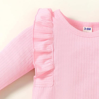 0-24M Infant Ribbed Romper Baby Girls Knit Ruffle Bodysuit Toddler Girl Solid Color Jumpsuit Holiday Shirt Tpos