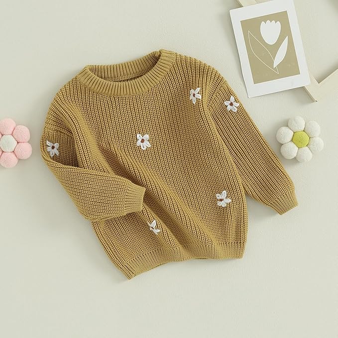 Mubineo Baby Girl Winter Clothes Cute Flower Sweater Crewneck Pullover Long Sleeve Knit Newborn Infant Sweaters