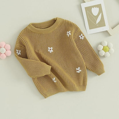 Mubineo Baby Girl Winter Clothes Cute Flower Sweater Crewneck Pullover Long Sleeve Knit Newborn Infant Sweaters
