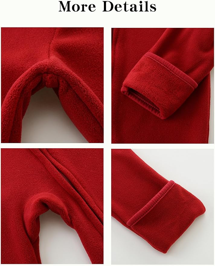 Newborn Baby Bear Onesie Winter Snowsuit With Fold-over Mittens & Footies Zip Up Baby Fleece Jumpsuit 0-18M