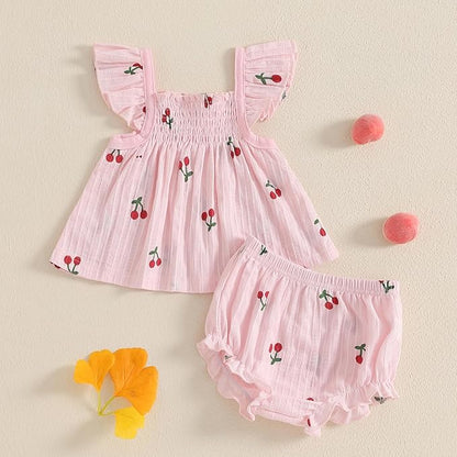 Mubineo Baby Girl Summer Clothes Cute Ruffle Tops Dress Shorts Outfits Set Infant Toddler Shrit Bloomers Princess Outfit