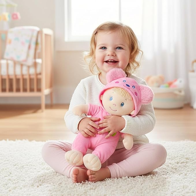 June Garden 12" Sweet Dolly Frida - Stuffed Ultra Soft Baby Bear Doll for Birth and Up - Removable Pink Outfit