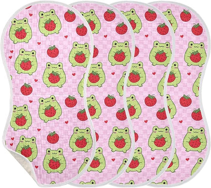 vvfelixl Baby Burp Cloths Cute Frogs Strawberry Baby Newborn Cotton Burping Cloths Set Baby Washcloths 4 Pack