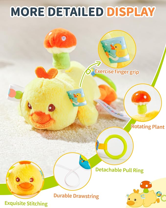 Jollybaby Baby Rattles & Soft Plush Hanging Toy for Stroller Crib car seat and Play Gym, Sensory Developmental Vibrating Toys for Newborn, Baby Christmas Stocking/Socks Stuffers Gifts - Turtle