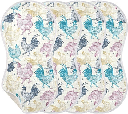 vvfelixl Baby Burp Cloths Chicken Collection Baby Newborn Cotton Burping Cloths Set Baby Washcloths 4 Pack Beige