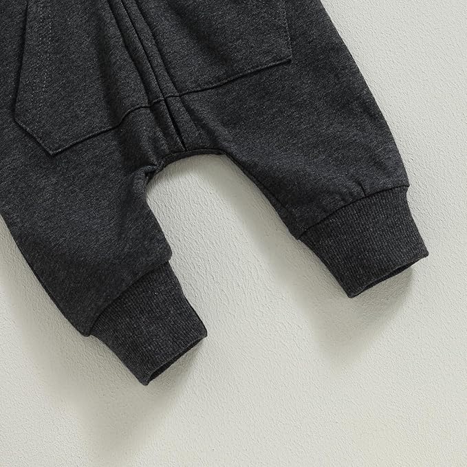 allshope Newborn Baby Boy Girl Fall Outfit Romper Long Sleeve Hooded Solid Zipper Onesie Jumpsuit Bodysuit Infant Clothes
