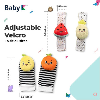 BABY K Baby Rattle Socks & Wrist Toys (Set C) - Newborn Toys for Baby Boy or Girl - Brain Development Infant Toys - Hand and Foot Rattles Suitable for 0-3, 3-6, 6-12 Months Babies