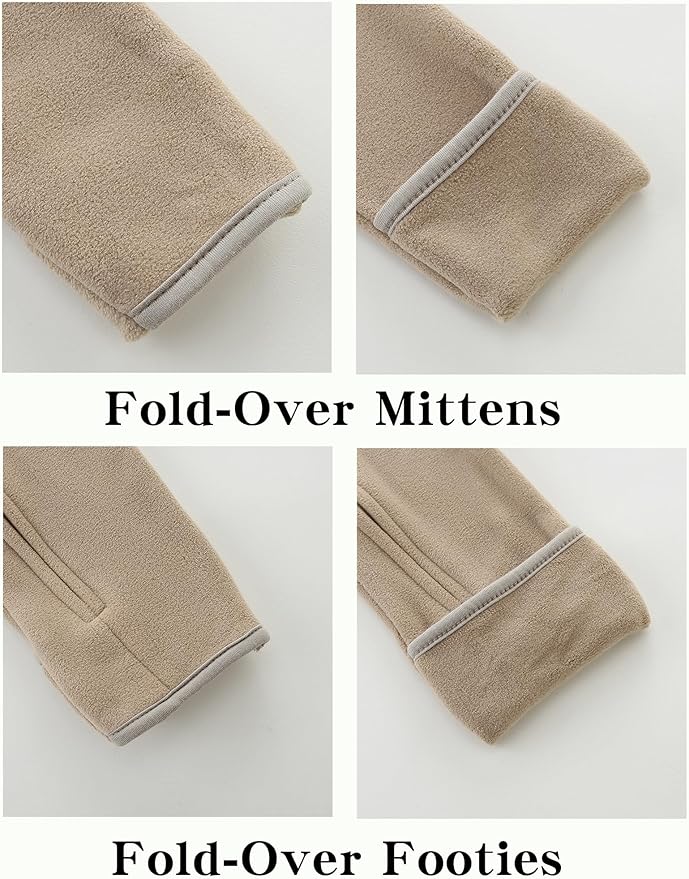 Newborn Baby Bear Onesie Winter Snowsuit With Fold-over Mittens & Footies Zip Up Baby Fleece Jumpsuit 0-18M