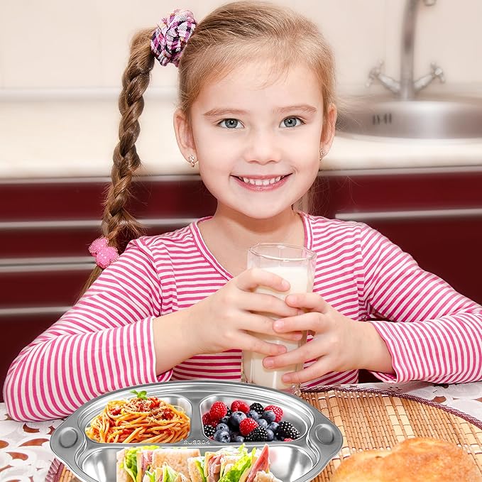 Stainless Steel Baby Suction Plates: Divided Plates for Babies and Toddlers, Made of 100% Food-Grade Materials Ideal for Baby-Led Weaning BPA-Free Toddler Feeding Dishwasher Safe Purple