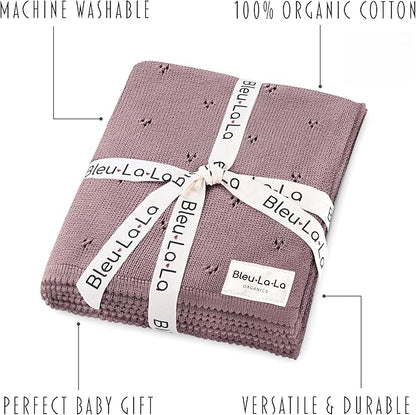 Organic Pointelle Receiving Swaddle Blanket for Girls - 100% Luxury Organic Soft Cotton Knit Warm Cozy Cuddle Stroller Blanket for Newborns, Infants, & Toddlers (Sugar Plum)