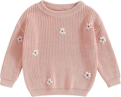 Mubineo Baby Girl Winter Clothes Cute Flower Sweater Crewneck Pullover Long Sleeve Knit Newborn Infant Sweaters