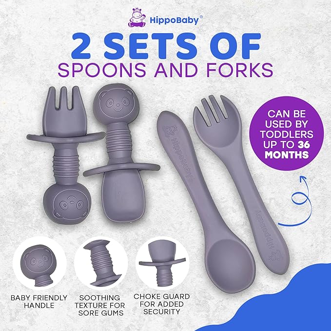Baby Led Weaning Supplies | 10 Piece Silicone Feeding Set | Baby Toddler Bib Cup Divided Plate and Bowl Self Feeding Spoons Dish Set | Baby Utensils | Toddler Feeding Supplies (Lavender)