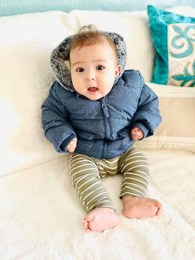 Rokka&Rolla Baby Boys' Sherpa Lined Puffer Jacket Warm Winter Coat with Mini Fur Trim Hood for Newborn Infants Toddler