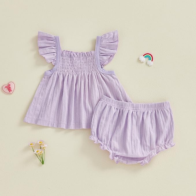 Mubineo Baby Girl Summer Clothes Cute Ruffle Tops Dress Shorts Outfits Set Infant Toddler Shrit Bloomers Princess Outfit