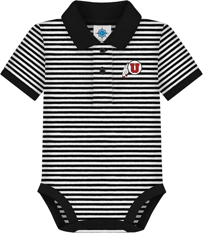 Creative Knitwear College Baby Striped Polo Bodysuit - Team Logo, Multiple Colors, for Boys & Girls (0-12 Months)