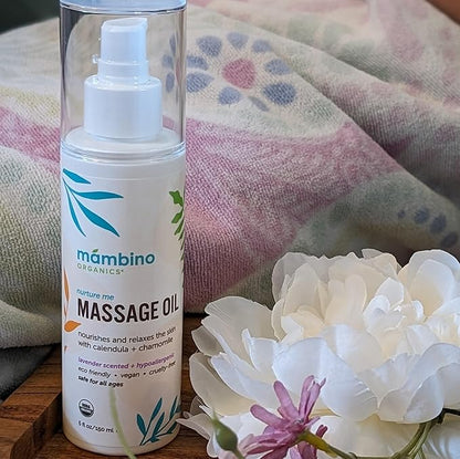 Mambino Organics Massage Baby Oil – Organic, Nourishing with Egyptian Calendula, Chamomile & Lavender – Gentle for After-Bath Relaxing – Cruelty-Free Baby Oils for Baby & Kids, 2-Pack 5 fl oz