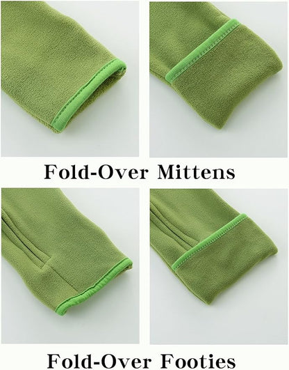 Newborn Baby Bear Onesie Winter Snowsuit With Fold-over Mittens & Footies Zip Up Baby Fleece Jumpsuit 0-18M