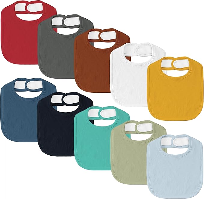 10 Pack Cotton Snap Bibs for Baby Boy Girl, Super Soft Drool Bibs for Teething and Feeding