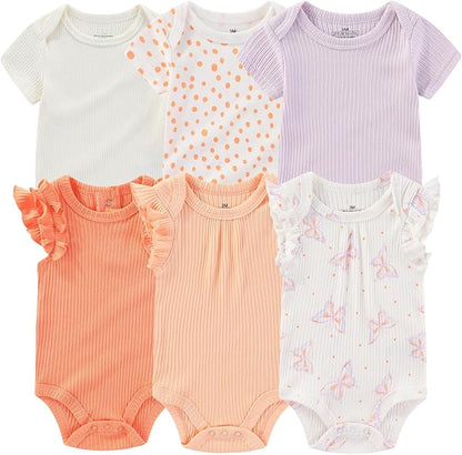 Baby Bodysuit 6 Pack Soft Mixed Ribbed Short Sleeve Romper Infant Boy Girl Clothes Set