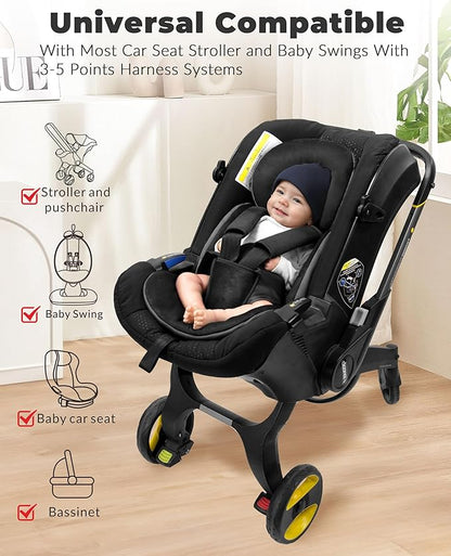 Infant Car Seat Insert with Removable Cushion for Preemie to Toddler, Reversible Newborn Carseat Insert for Baby Head Body Support, Fits for Stroller, Baby Swing, Bouncer (Pure Black)