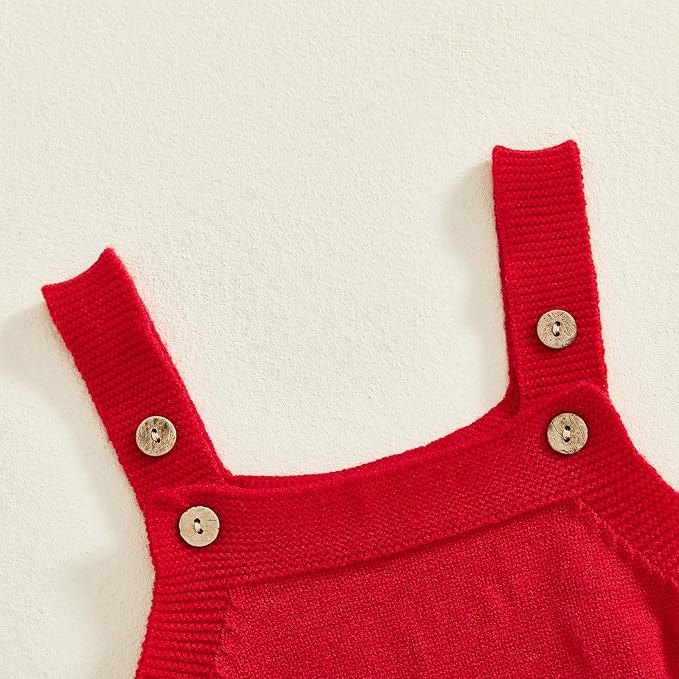 Infant My First Valentines Baby Girl Outfit Newborn Button Heart Embroidery Knit Romper Bubble Bodysuit One Piece