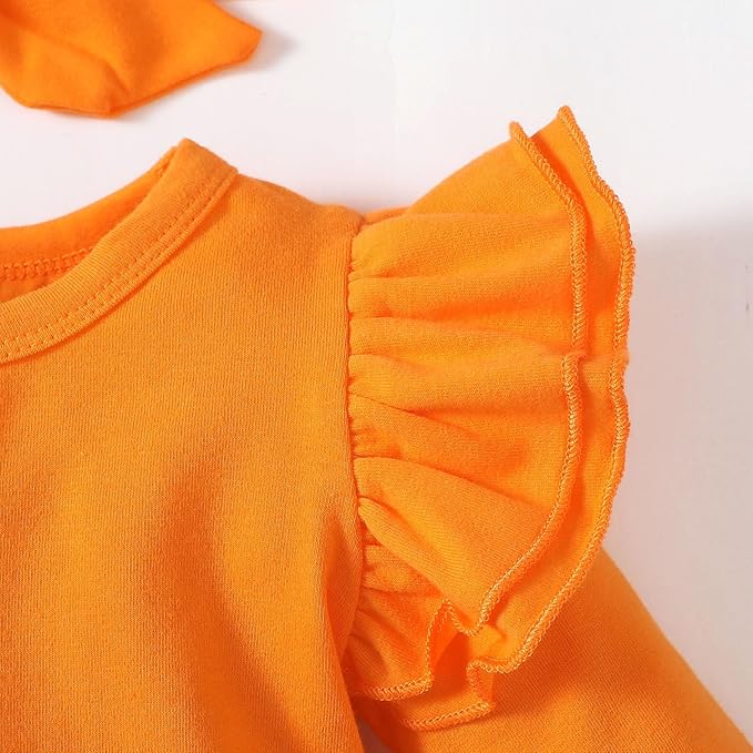 Baby Girl Clothes Infant Ruffle Sleeve Romper Dress Newborn Solid Tutu Skirt Sets Jumpsuit Headband Outfit